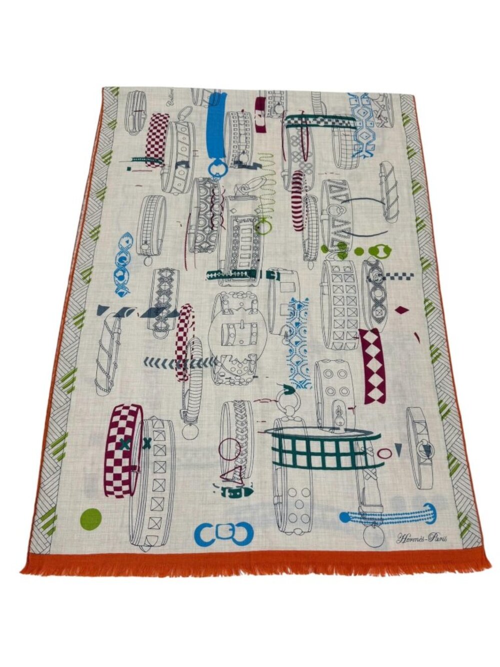 Hermes Rectangle Colliers de Chiens Imprimeur Fou Cashmere Silk Large Shawl